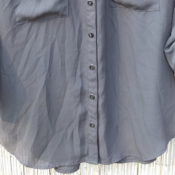 A. Byer Sheer Black Button Down V-Neck Blouse Top Shirt with Pockets- S - Picture 6 of 11